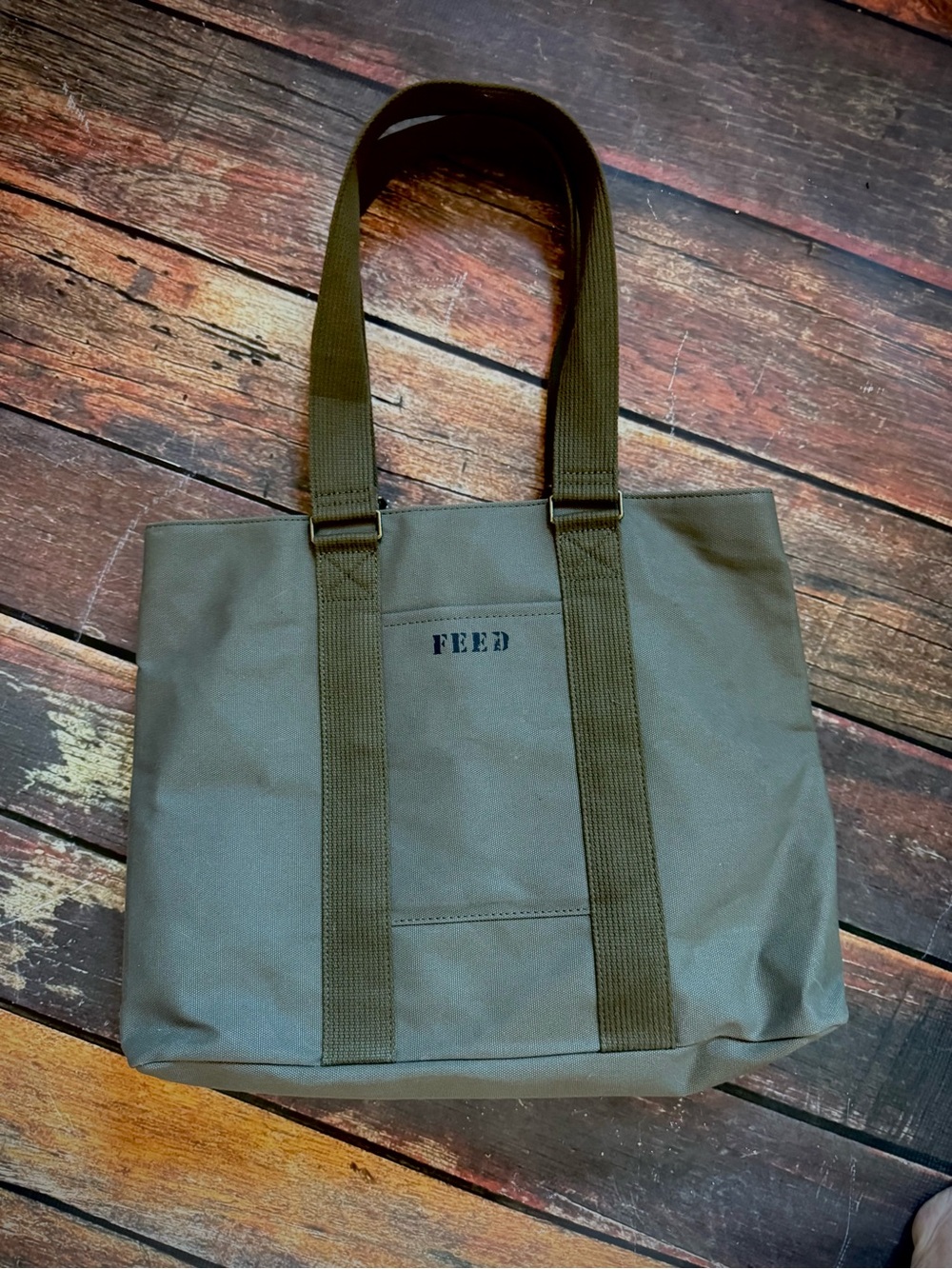 FEED Projects Olive Green Canvas Utility Tote Shoulder Bag 50 Meals